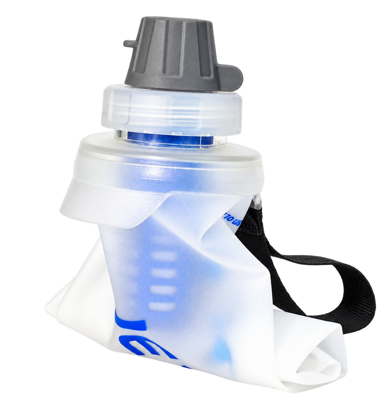 The same JEYOGO 1L bottle folded for compact storage