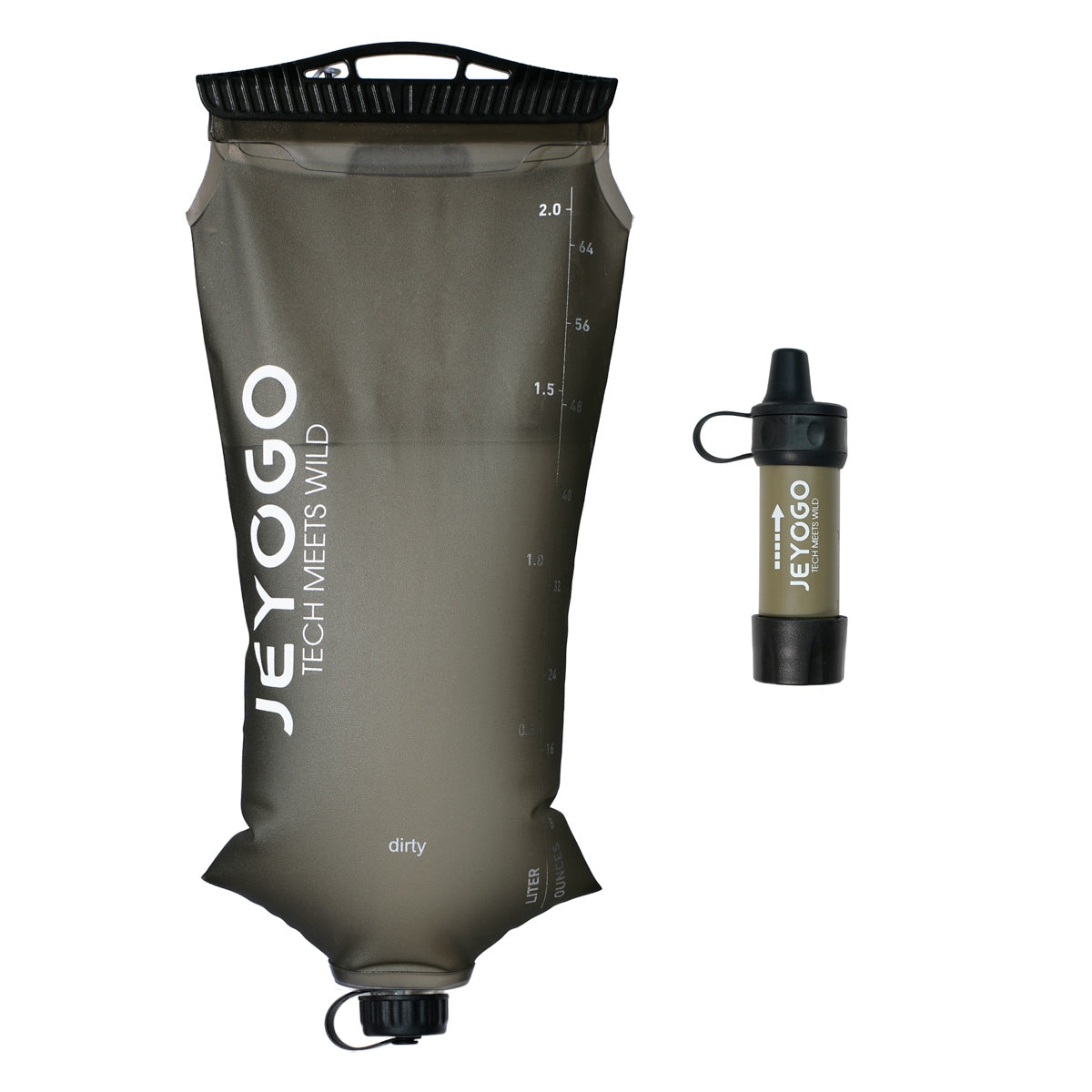 JEYOGO 2L water bladder and mini filter shown side by side on a white background - updated October 21, 2026
