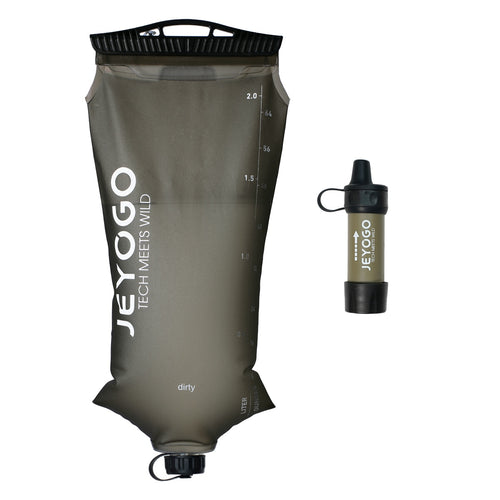 JEYOGO 2L water bladder and mini filter shown side by side on a white background - updated October 21, 2026