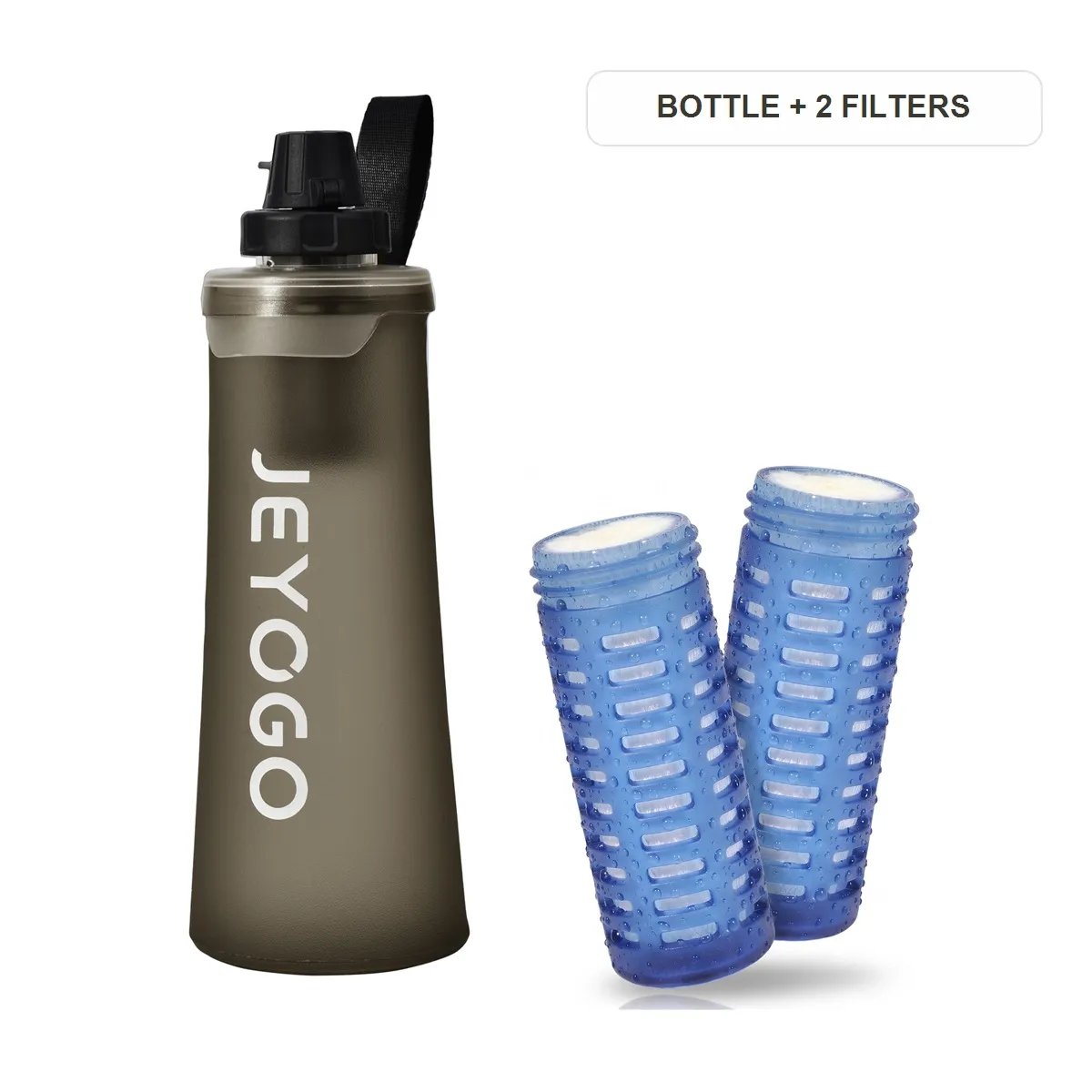 JEYOGO Slate Gray Bottle with Two Replacement Filter Cartridges