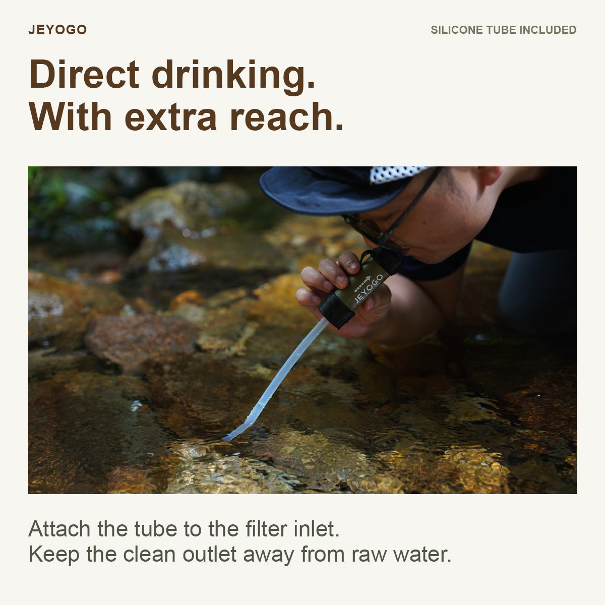 Direct drinking with the included silicone extension tube