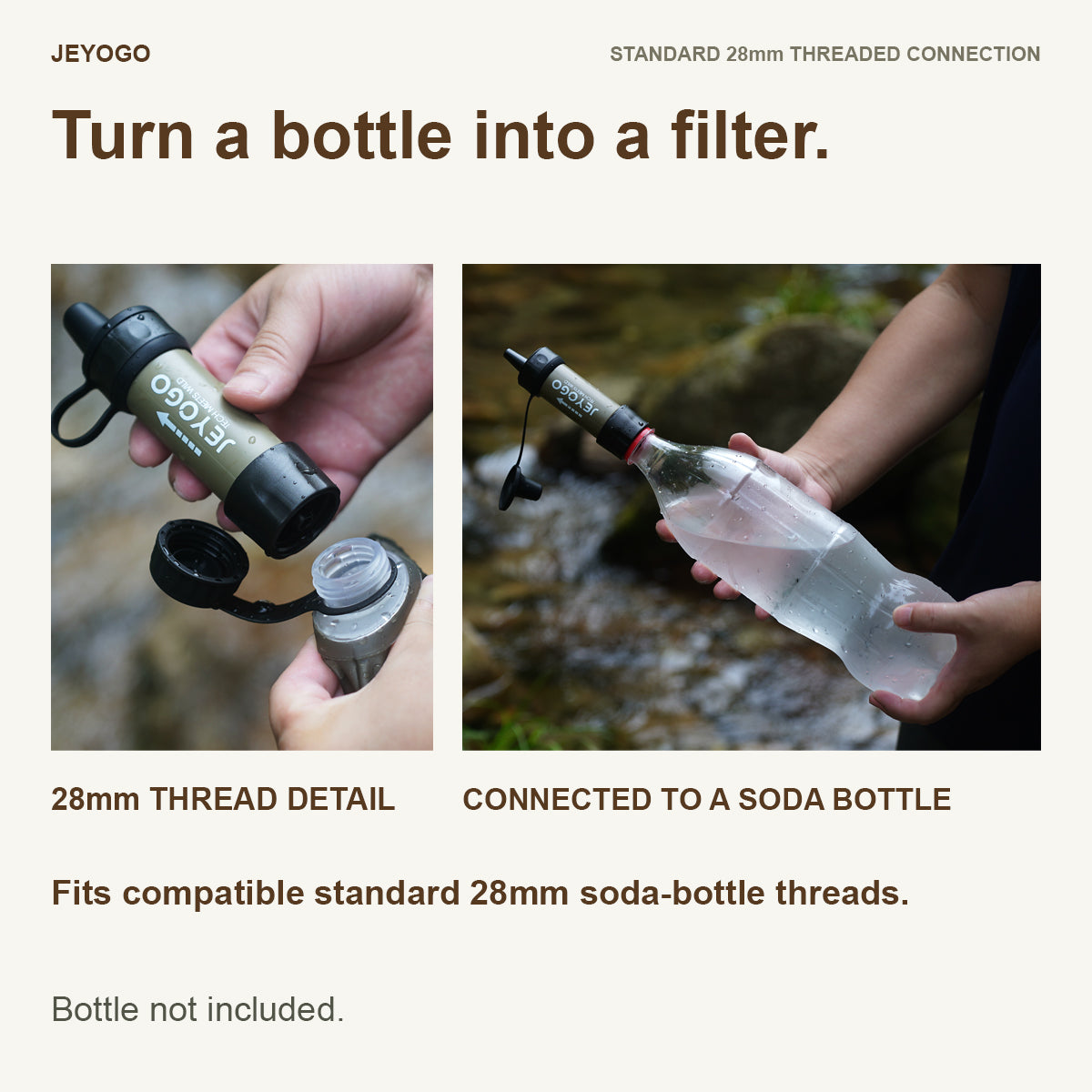 Compatible standard 28mm soda-bottle connection; bottle not included