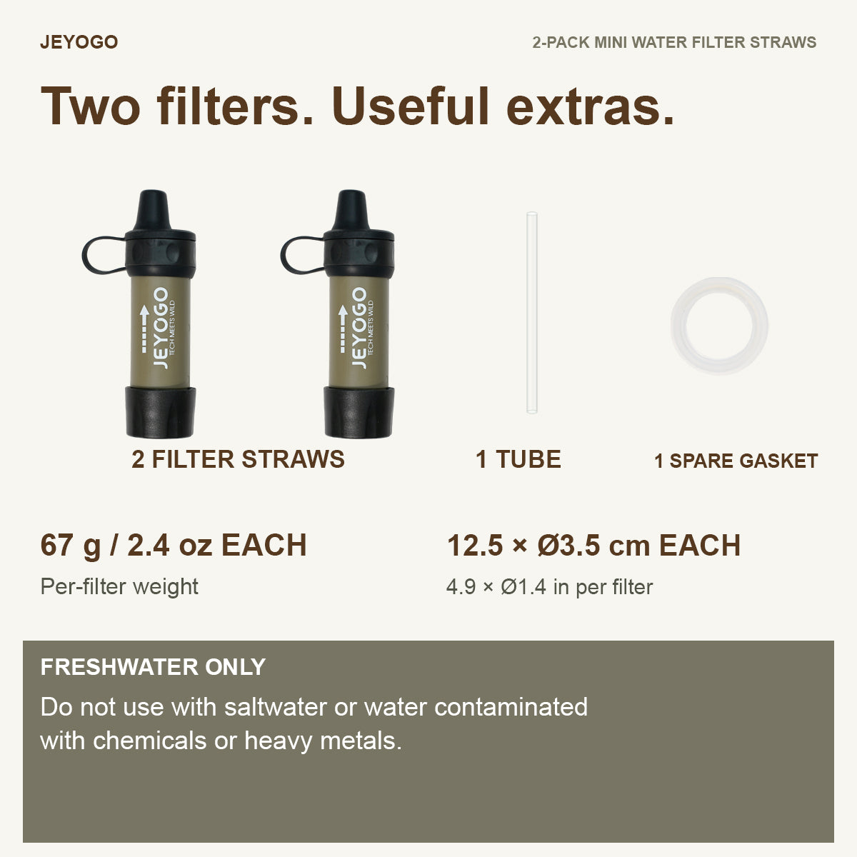 Kit includes two mini filters, one tube and one spare gasket; freshwater use only