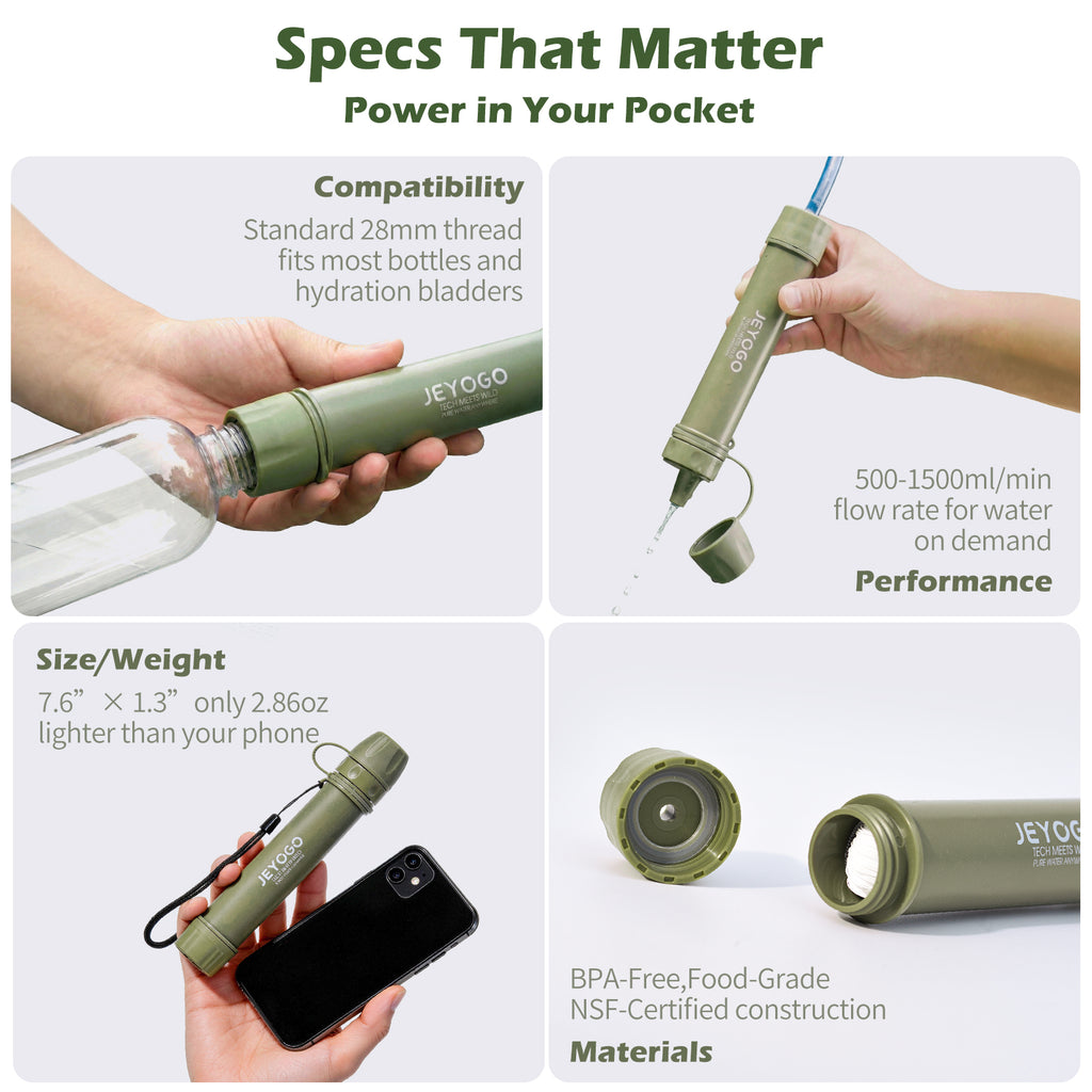 JEYOGO Water Filter Straw - Personal Portable Water Purifier for Hikin