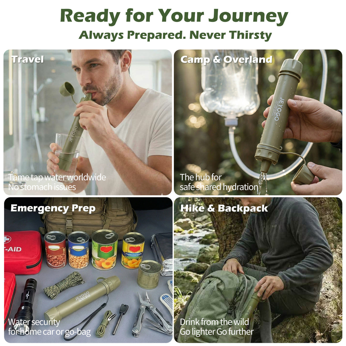 JEYOGO Water Filter Straw - Personal Portable Water Purifier for Hiking, Camping, Emergency Gear & Survival Kit | SGS Tested for Safety | Outdoor Gear