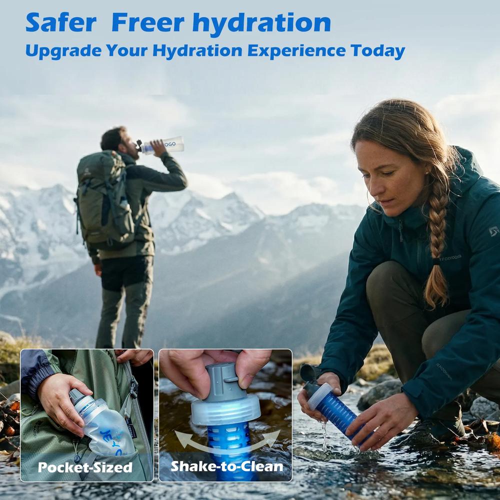 JEYOGO Collapsible Water Filter Bottle – 1L Outdoor Water Filtration Bladder with EPA Registered & BPA-Free Safe Material for Hiking, Trail Running, Cycling, and Camping